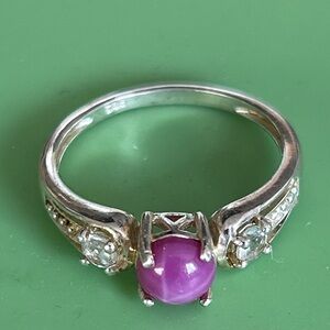 Pink star sapphire like Stone Silver Ring.  Size 8